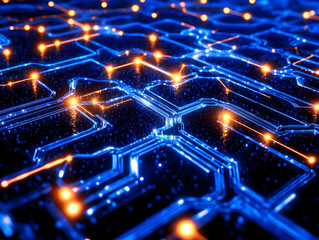 Fototapeta premium Futuristic Circuit Board Shows Complex Network Connections Powerfully and Dynamically