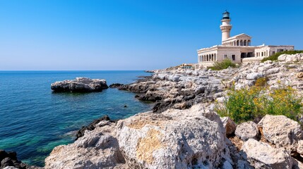 Coastal Lighthouse and Rocky Seascape