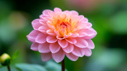 Delicate Pink Flower with Layered Petals Against a Soft Focus Green Background