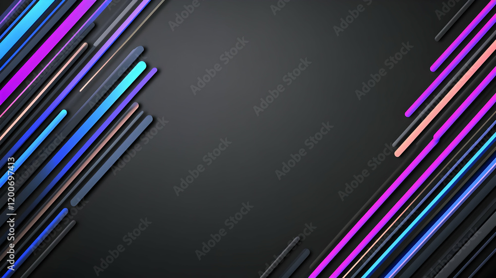 Poster Abstract Background with Diagonal Colorful Lines and Rounded Corners on a Dark Background