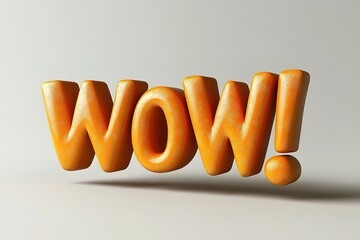 Orange 'Wow!' letters, 3D rendered, against a neutral background.  A vibrant, expressive image perfect for emphasizing excitement or surprise.