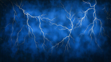 White Lightning Strikes Across a Deep Blue Canvas Background with Textured Detail and Dramatic Lighting.