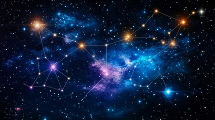 Celestial Constellation in Cosmic Nebula Background