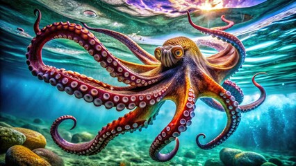 Obraz premium Stunning Long Exposure Octopus on Transparent Background - Abstract Marine Life Art, Underwater Creatures, Oceanic Wonders, Nature Photography, Creative Design, Deep Sea Exploration