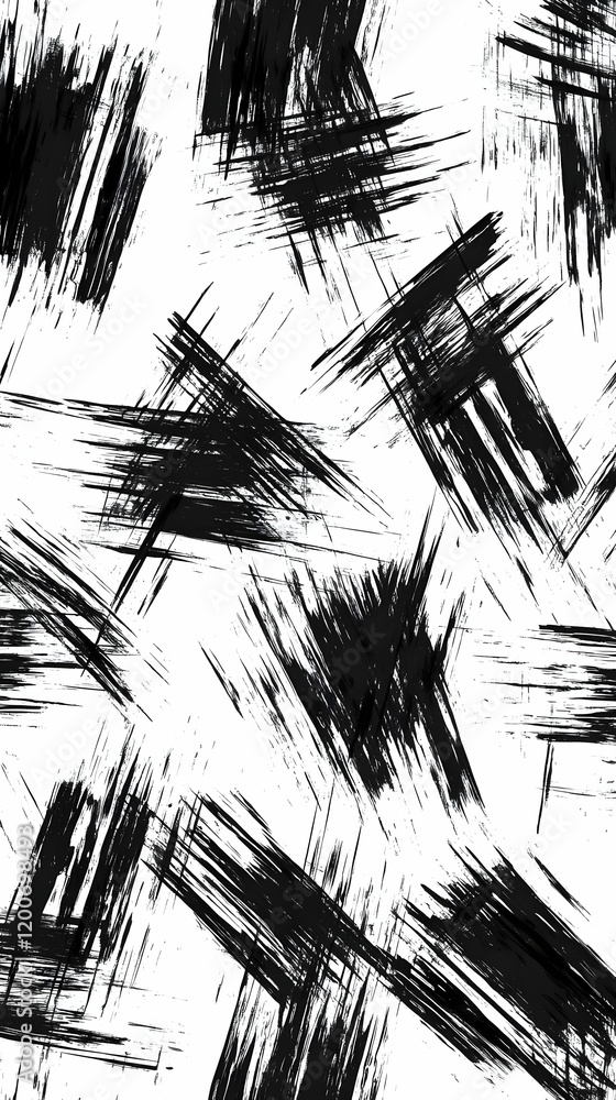 Poster abstract black brushstrokes pattern creates dynamic visual texture on white background.