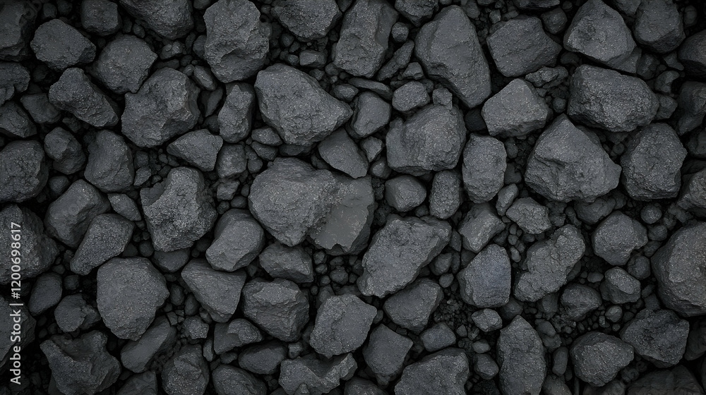 Poster dark gray rocks form a textured background, close-up view showing various shapes and sizes