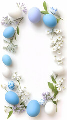 Easter Eggs and Spring Flowers Form Beautiful Oval Frame on White Background
