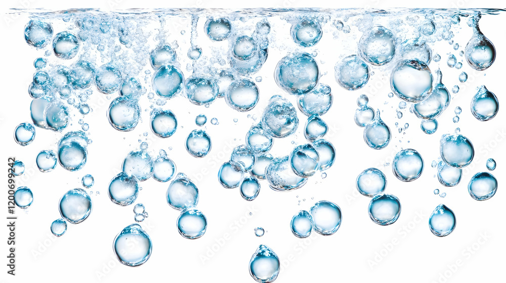 Poster Clear Water Bubbles Rise Upward Creating a Refreshing and Dynamic Visual Effect.