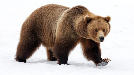Obraz premium Grizzly bear walking in snow.