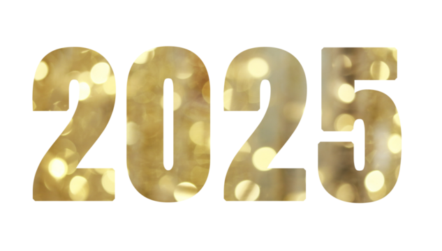 Gold Glittering Numbers Representing the Year 2025 with Bokeh Effect for Celebrations.