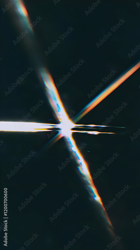 Poster abstract light streaks intersect on a dark background, creating a dynamic visual.