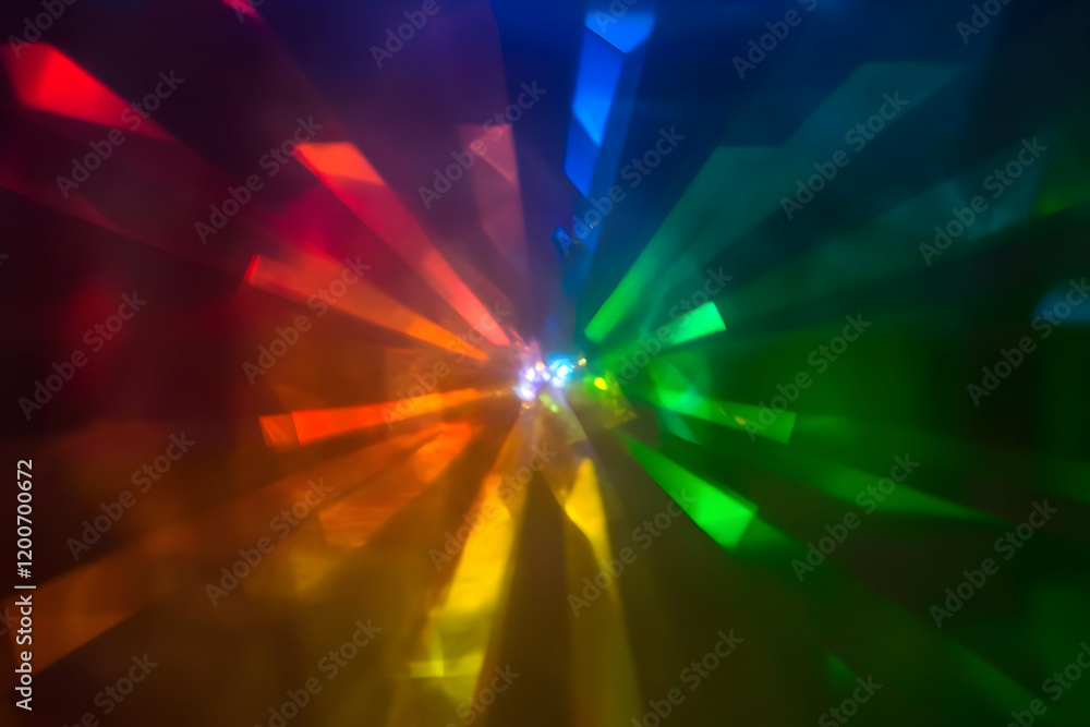 Poster abstract light rays burst from center with vivid colors dynamically across dark background