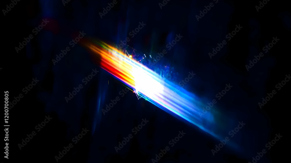 Poster diagonal light streak cuts through darkness with vivid colors in abstract display