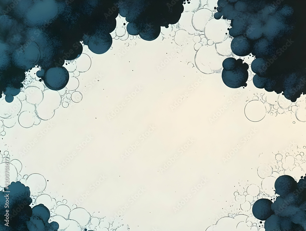 Poster abstract background with blue bubbles creates a unique frame with copy space