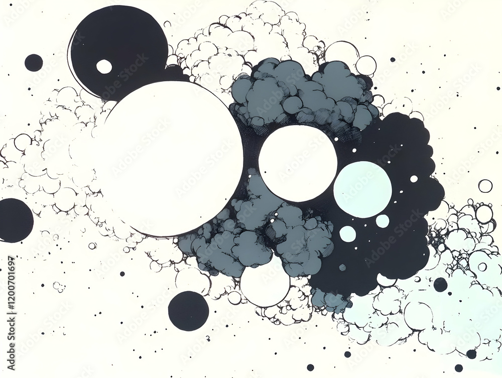Poster abstract background with bubbles and spheres creates a dynamic visual experience.