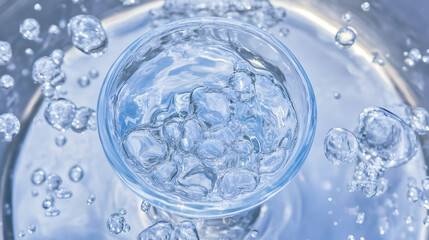Clear Glass Filled with Water and Bubbles Creates a Refreshing Visual with Dynamic Liquid Motion.