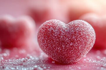 Fototapeta premium Close-up of a sparkling red heart-shaped candy. Perfect for Valentine's Day or romantic themes.