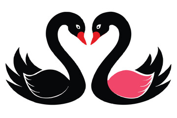 minimalist design two loving black swans and pink heart C.eps