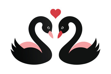 minimalist design two loving black swans and pink heart B.eps