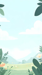 Fototapeta premium Serene Meadow Landscape Illustration Depicts a Peaceful Valley with Wildflowers Gently Swaying Beneath a Clear Sky