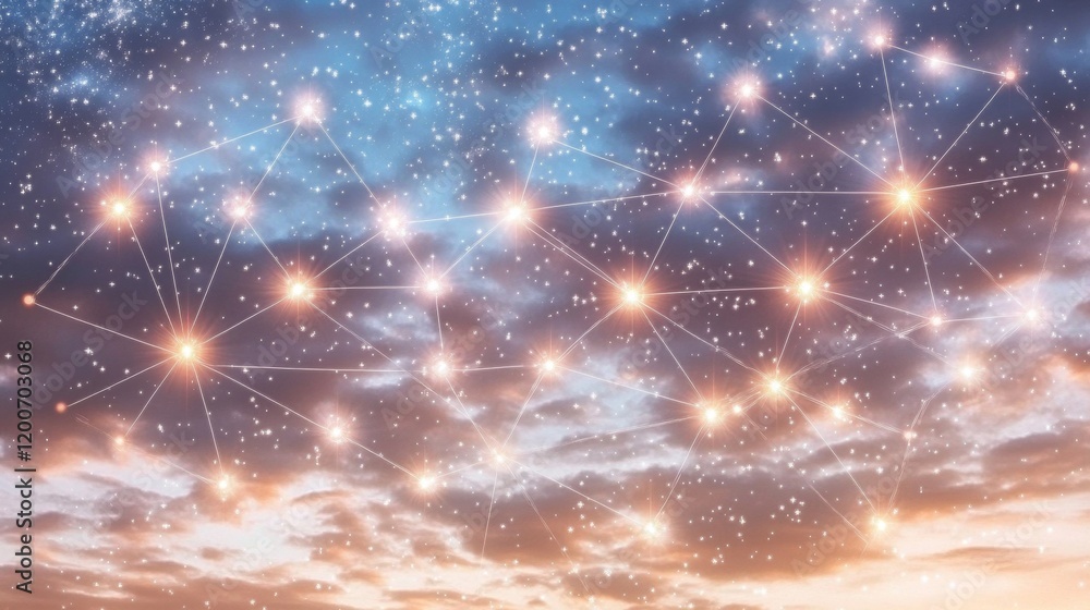 Poster celestial network illuminated nodes in cosmic cloudscape