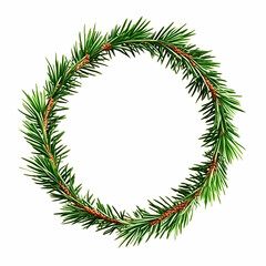 A Circular Wreath Formed with Lush Green Pine Branches Creates a Festive Frame Perfectly Isolated on White.