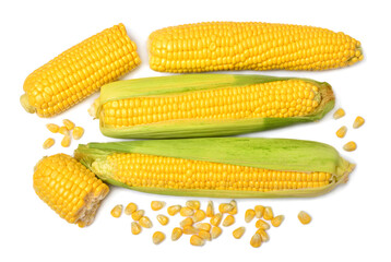 Fresh corn cob isolated on white background