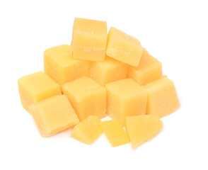 Cheese cubes isolated on white background
