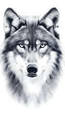 Realistic Gray Wolf Portrait Intense Gaze and Detailed Fur on a White Background