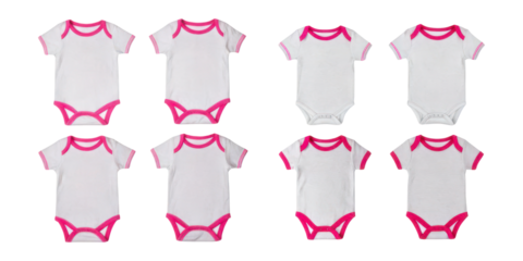 Baby Bodysuits with Pink Trim for Newborns,PNG set collection, isolated on transparent background