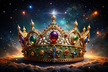 Fototapeta premium Ancient mystique radiates from a sparkling Indian crown, captured in night's embrace.