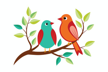 two birds sit on tree's branch C.eps