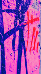 Vibrant Abstract Background showcases textured brushstrokes and bold lines in pink and blue, dynamically.