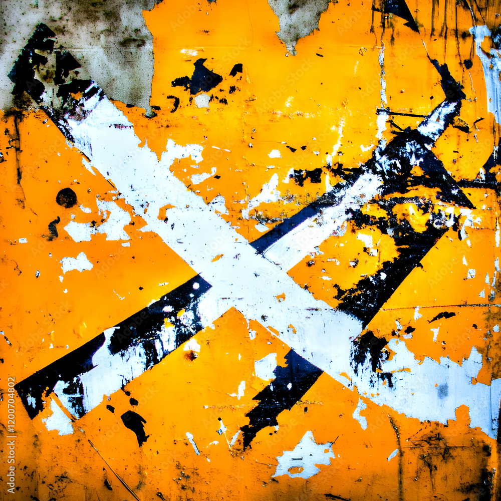 Poster grunge yellow background texture shows x marks the spot with paint and rust abstractly