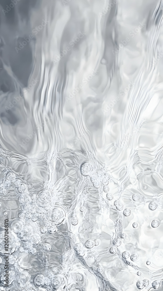 Poster abstract background of liquid mercury surface with bubbles and ripples silver color palette