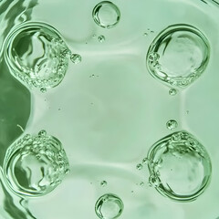 Close-up of Green Liquid with Bubbles Forming an Abstract Pattern Underneath