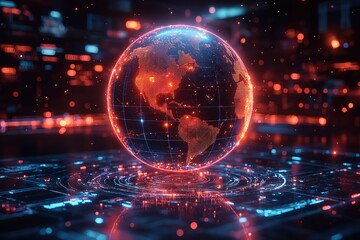 Obraz premium Digital globe on futuristic interface. Network, data, and technology concept.