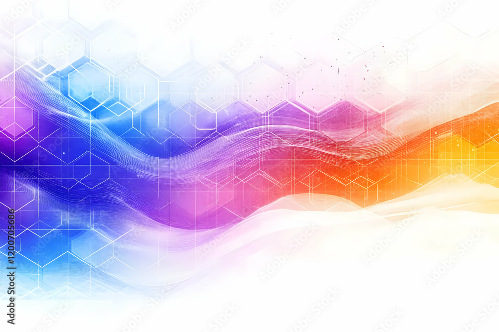 Poster abstract background shows wavy lines flowing smoothly across hexagonal grid pattern with gradient co