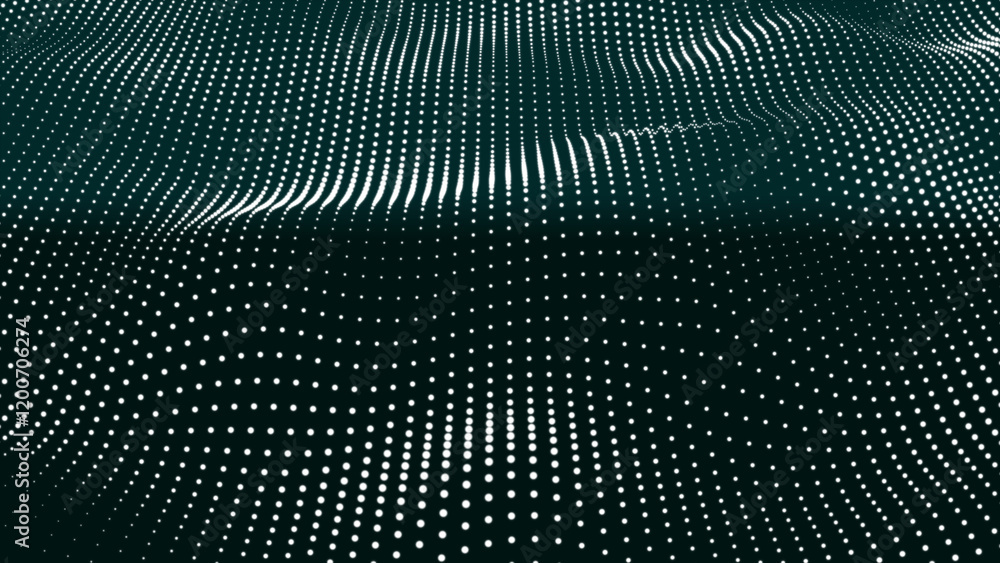 Poster abstract blue background wave white dot particles form. technology futuristic digital flow seamless 