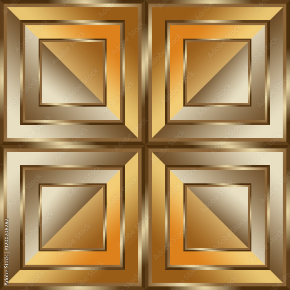 Aufkleber composition of repeating geometric planes in the form of squares with gradations of brown and gold a