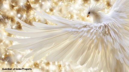 Celestial White Bird Golden Sparkles Wings