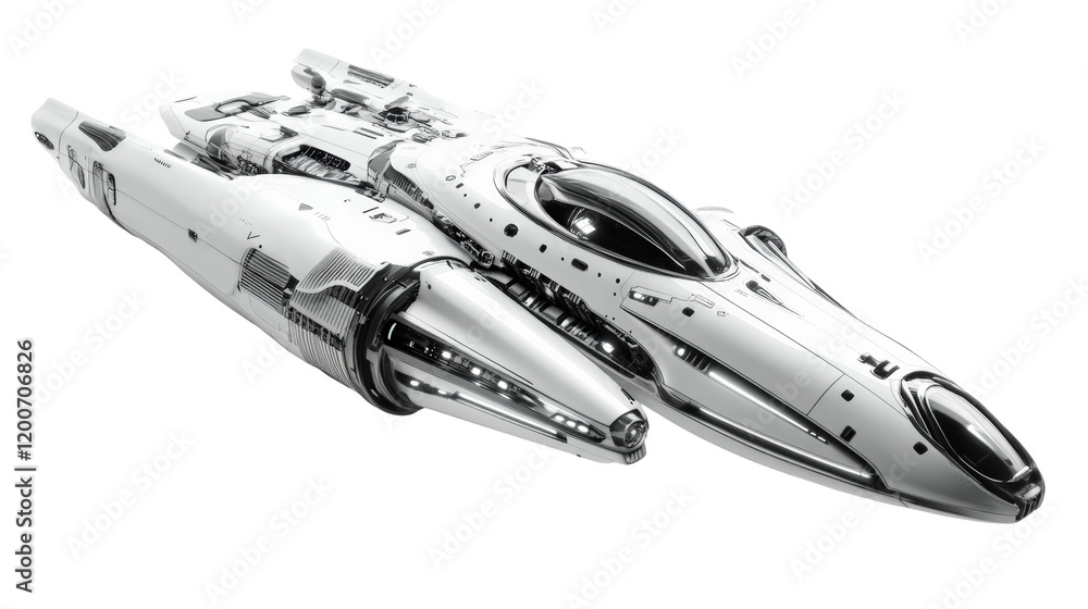 Poster futuristic spacecraft design featuring sleek lines and advanced technology isolated on transparent b