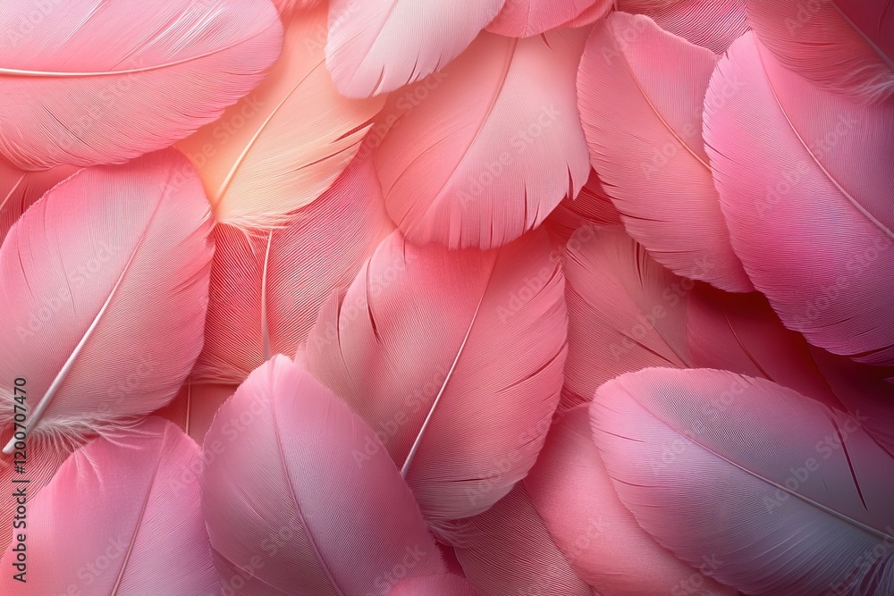 Poster soft pink feathers arranged in a delicate, overlapping pattern. a textural and calming image perfect