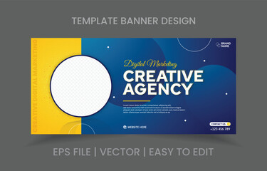Business Banner template design yellow and blue color with image space
