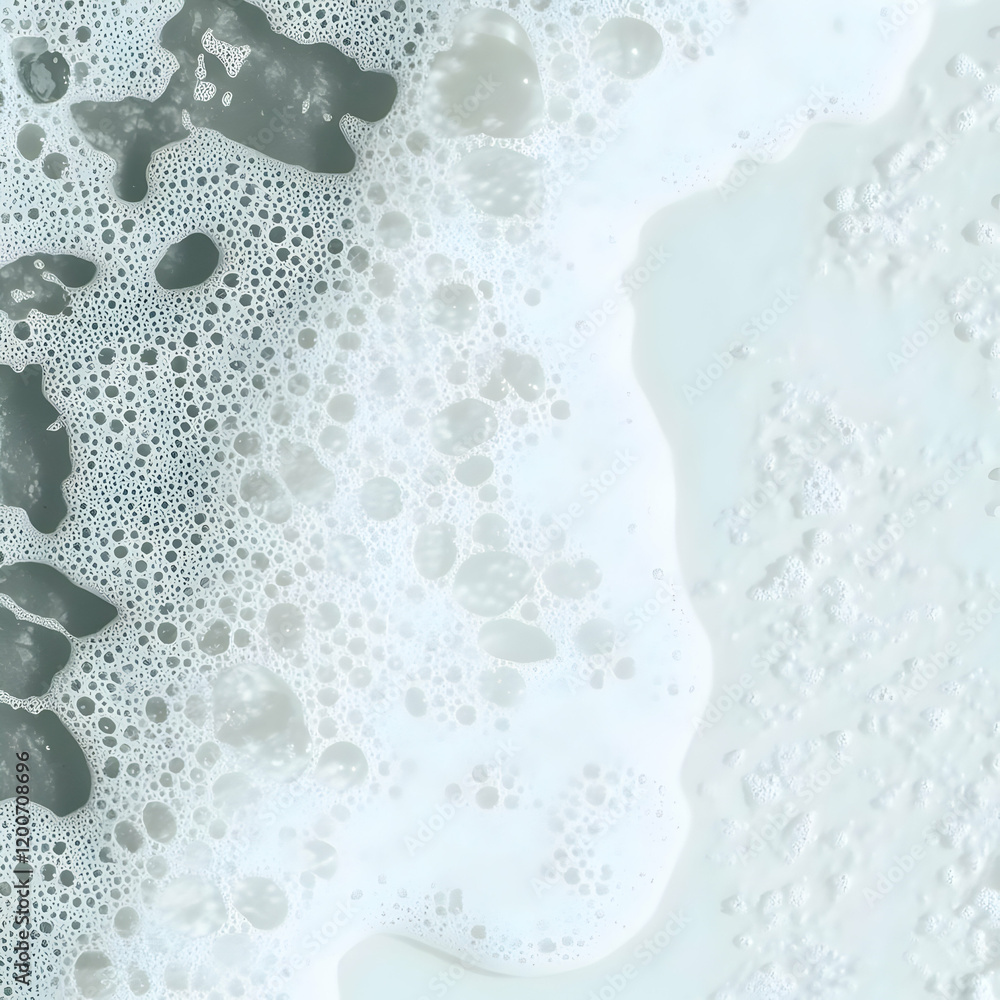 Poster close-up soapy water forms bubbles and foam texture background clean and refreshing.