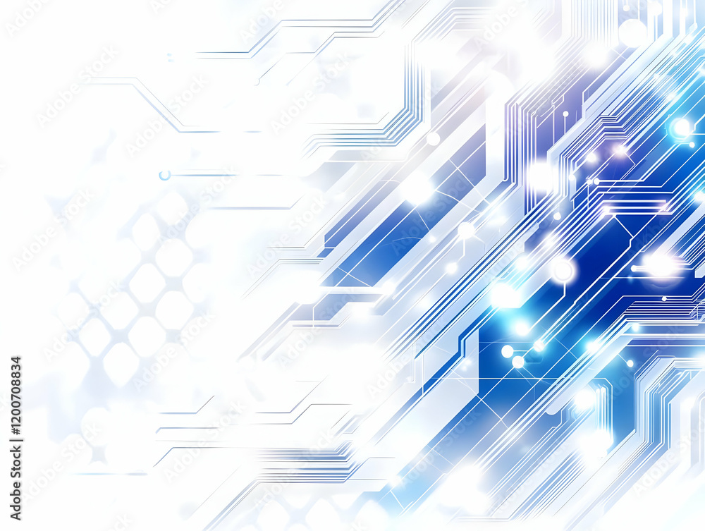 Poster abstract technology background with circuit board pattern in blue and white