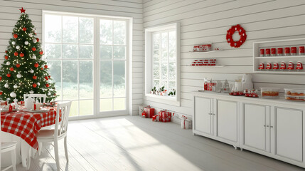 Christmas Dining Room Decorated with Red and White Accents Radiates Holiday Cheer Beautifully