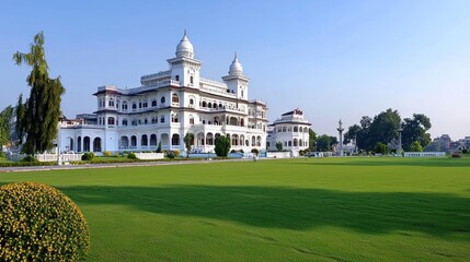 Obraz premium Grand White Palace on Lush Green Lawn