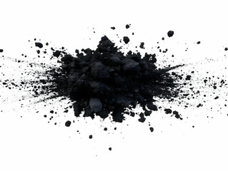 Obraz premium Black Powder Explodes and Spreads Across a White Background Dynamically
