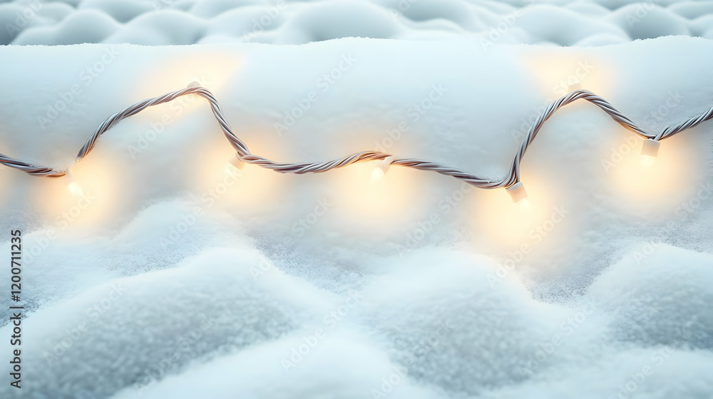Poster string lights illuminate a snowy landscape, creating a festive winter scene of warmth and cheer